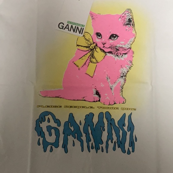 Ganni White Pink kitten Graphic T-shirt | NWT Cute Punk streetwear size Small - Picture 4 of 6